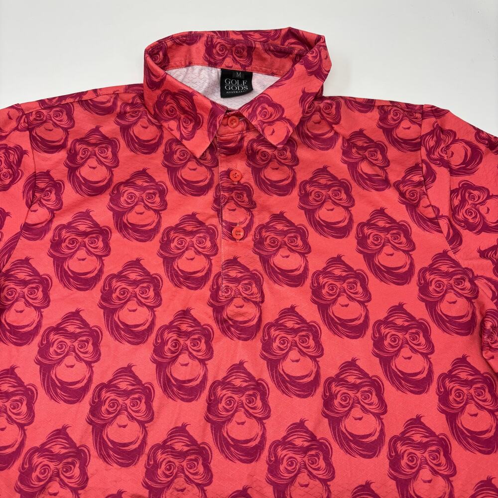 Golf Gods Medium Monkey Pattern Red Short Sleeve Golf Polo Shirt